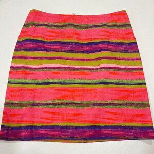 Ann Taylor Skirt 6 Short Lined Pink Purple Green Horizontal Striped Pencil EUC
